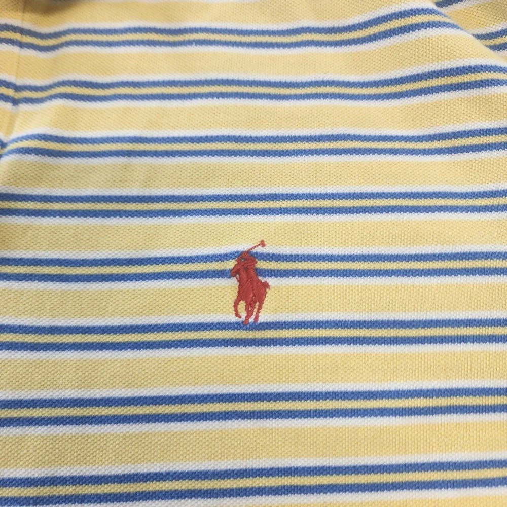 Polo Ralph Lauren Mens XXL Yellow Blue‎ Striped Short Sleeve Pique Polo Shirt